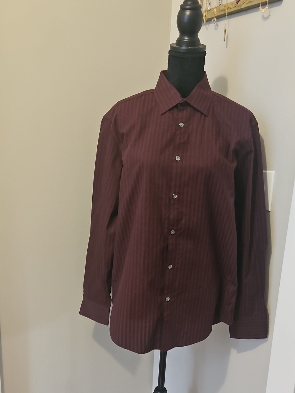 Alfani Men's Burgundy/black Stripe Dress Shirt